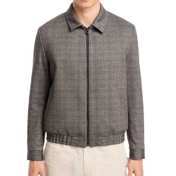 Hugo Boss Men's HUGO Hellys Check Pattern Zip Front Jacket Snap Cuffs Med Brown - Picture 5 of 7